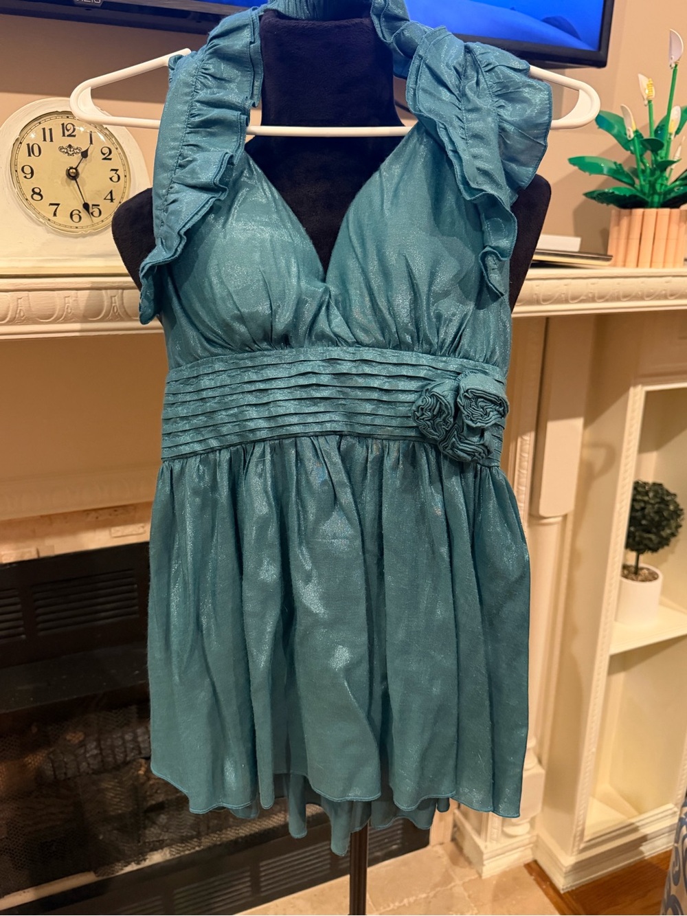 Body Central Teal Ruffled Halter Tunic
